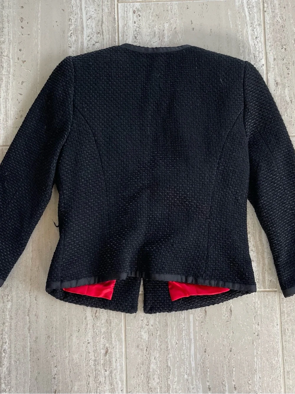 Mossimo Supply Co. Black Textured Open-Front Jacket with Red Lining Wool blend